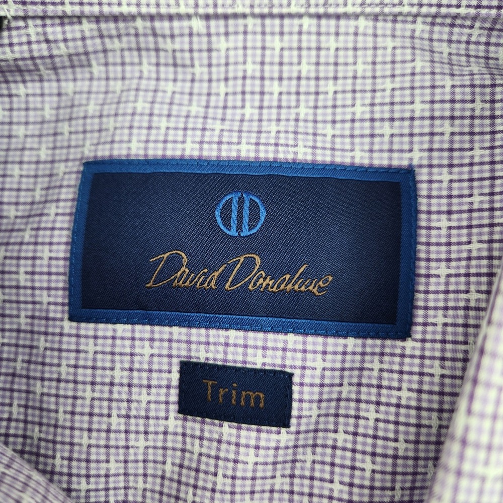 David Donahue Mens Trim Fit Dress Shirt Purple Micro Check 16.5 36/37 Cotton - Picture 2 of 7